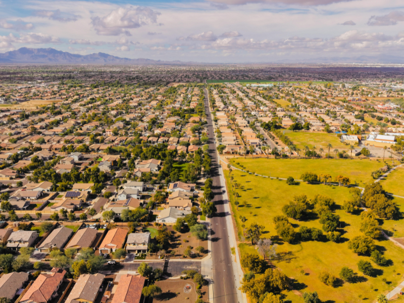 Aerial view of an Arizona residential neighborhood